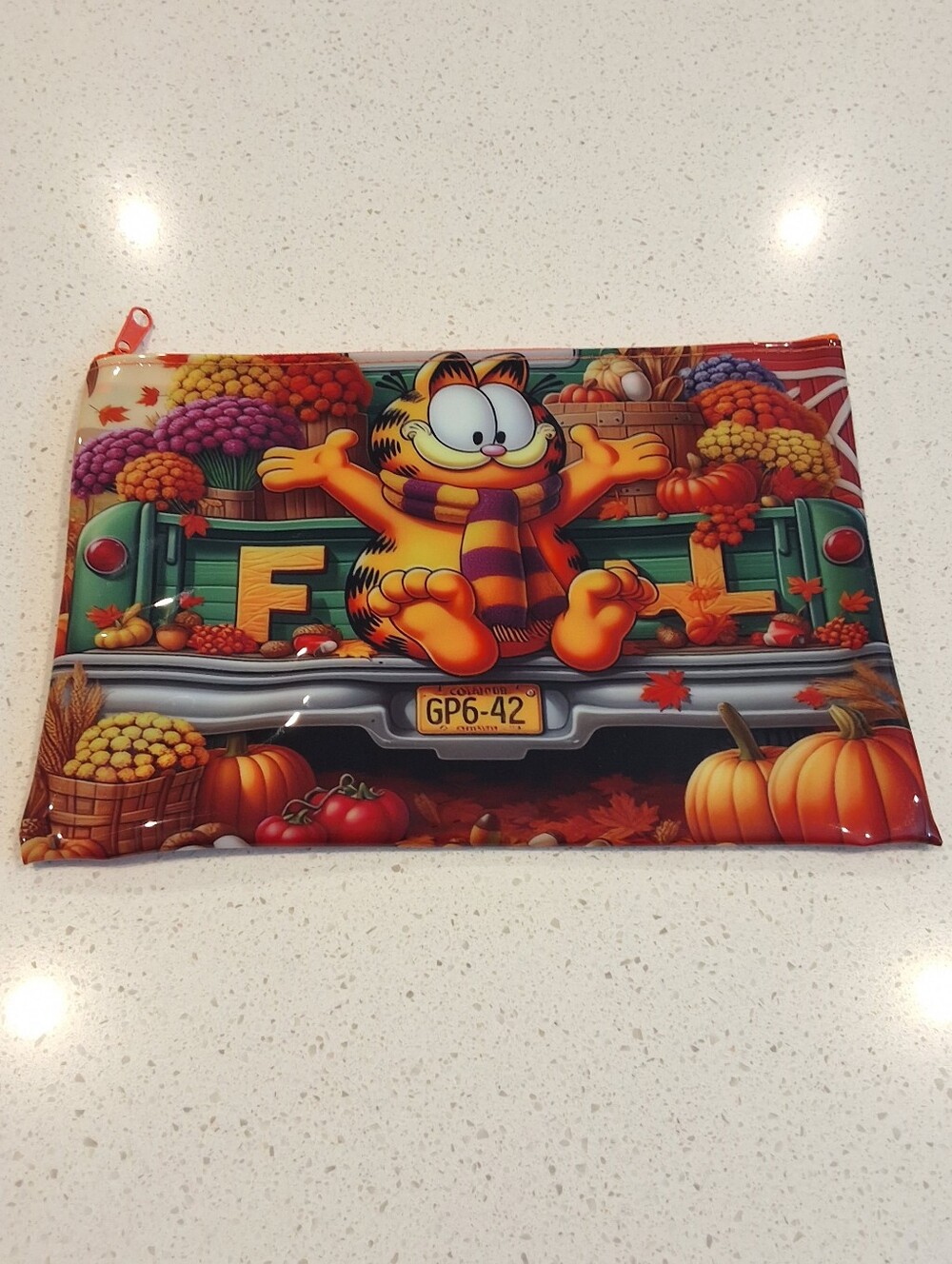 Garfield Fall Waterproof Zipper Pouch Cosmetic Bag Travel Pouch Autumn Pumpkin